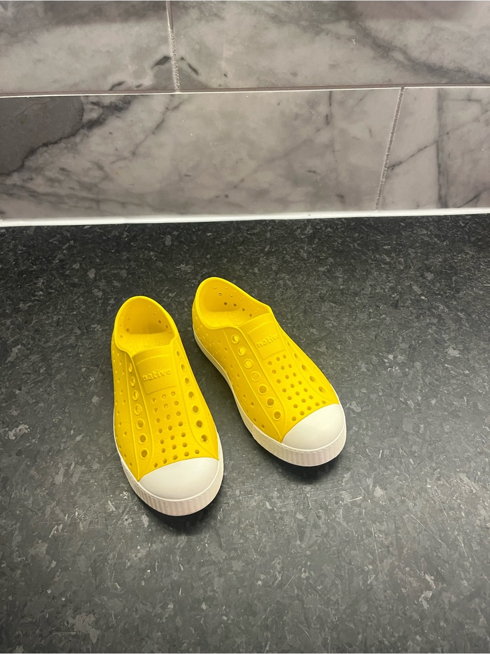 Native Kids Slip-On Water Shoes in Bright Yellow with White Toe